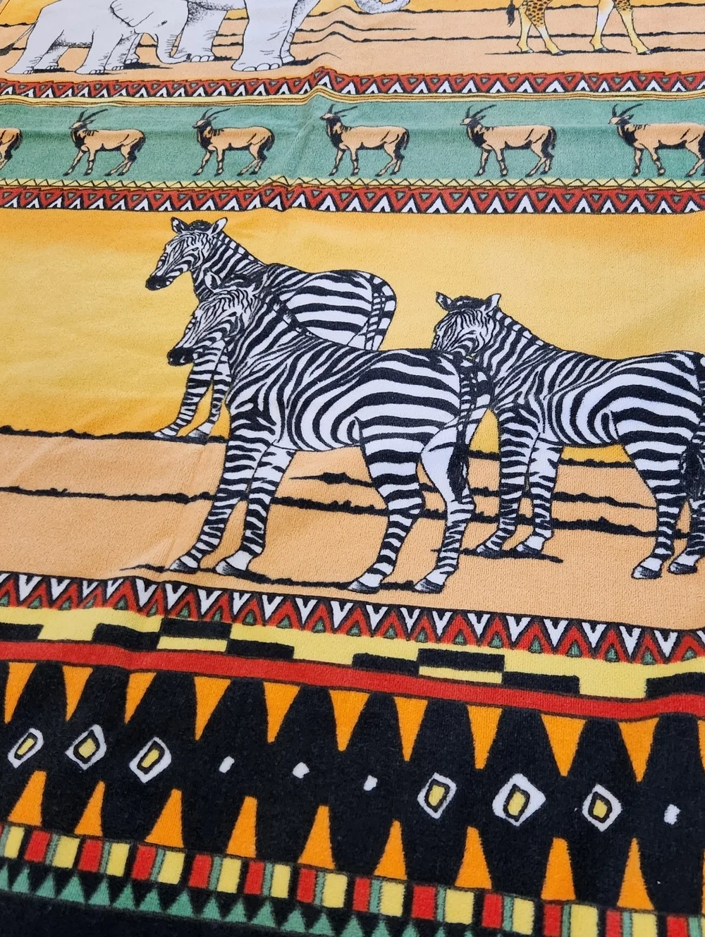 Vintage 90s Hilasal Serengetti African Beach Towel 61x36 Inch Cotton Colorful